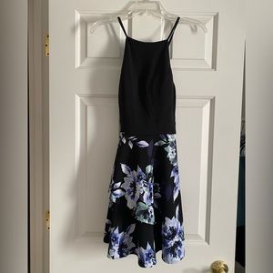 Black Skater Dress with Floral Pattern, Size 5
